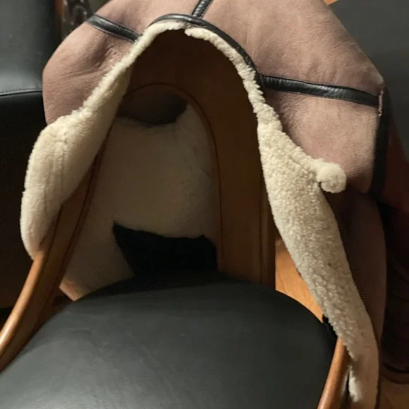 Men's Brown Shearling Bomber Jacket - Picture 4 of 15